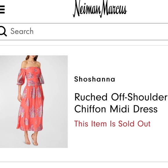 Shoshanna Ruched Off the Shoulder Floral Chiffon Midi Dress Size 2 Silk NWT - Picture 3 of 8